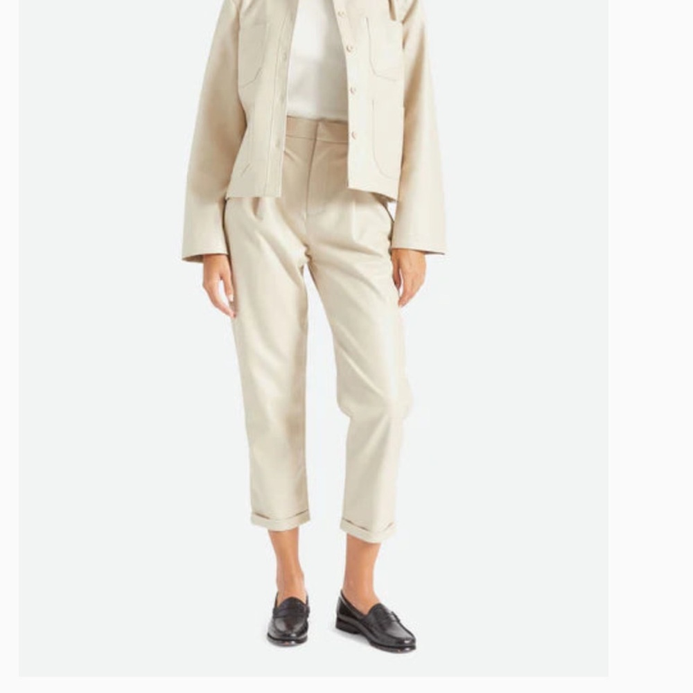 NWT Brixton 27 Beige Aberdeen Vegan Faux Leather Pleated Trouser Pants High Rise